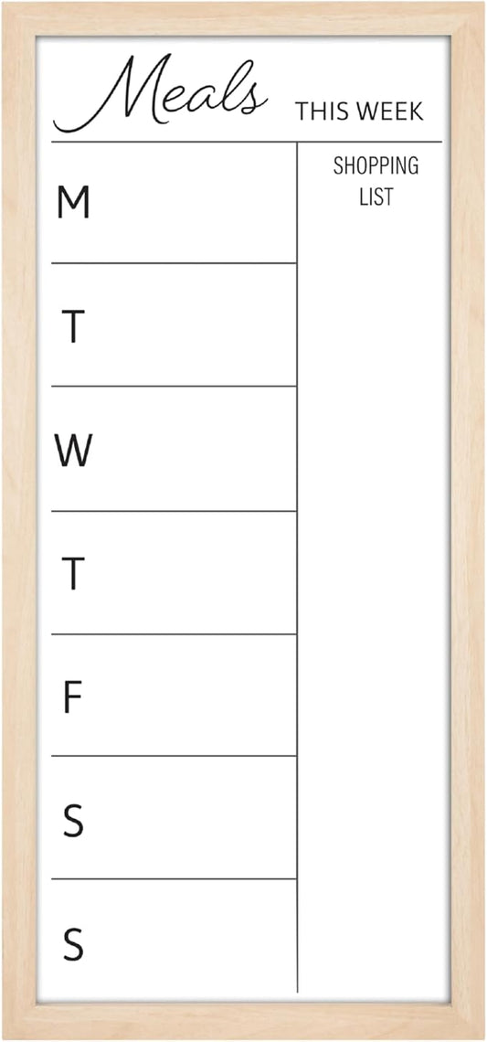 MCS Dry Erase Weekly Meal Planner 14x30 Natural Framed Calander Whiteboard for The Wall, Plan Your Meals for The Week, Family Weekly Planner for Dinners & More–Including Shopping List