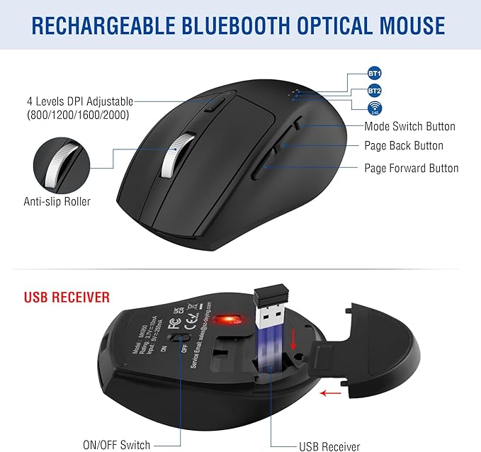MK960 Ergonomic Wireless Keyboard Mouse Combo, Bluetooth/2.4G Split Design Keyboard with Palm Rest and 4 Level DPI Adjustable Wireless Mouse Multi-Device, Rechargeable, for Windows/Mac/Android