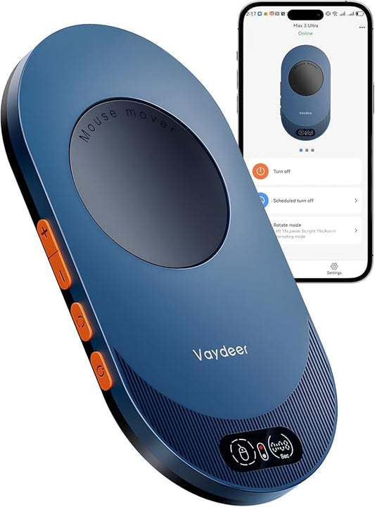 Vaydeer Air 3 Ultra Mouse Mover with APP, Ultra Slim Mouse Jiggler with Timer Function, Undetectable & Noiseless, Simulates Realistic Mouse Movement, Driver-Free, Keeps PC Active (Blue)