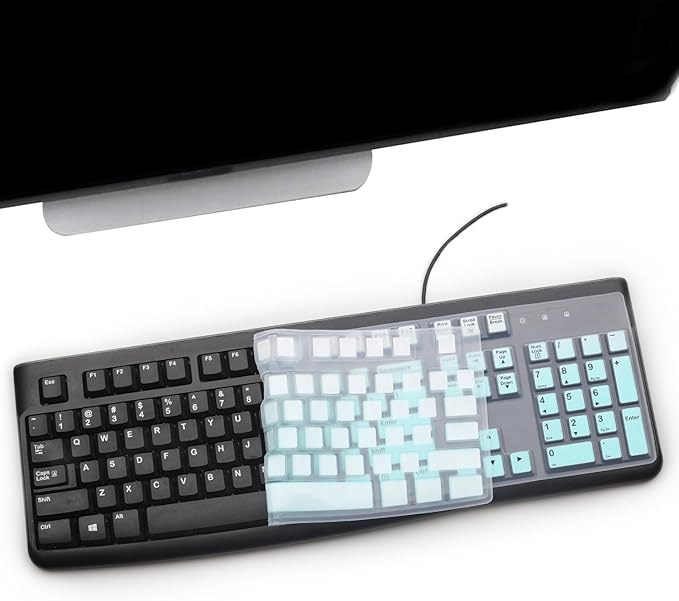 2PCS Keyboard Cover for Logitech K120 & MK120 Ergonomic Desktop USB Keyboard Ultra Thin US Layout Protective Skin-MintGreen+Clear