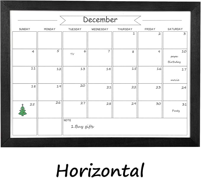 Dry Erase Monthly Calendar Whiteboard, Magnetic White Board for Wall, Hanging Board for Office, Home School, Solid Pine Wood Black Framed Message Board, 10.6"x 14.6"(YL-BK-2737-B)
