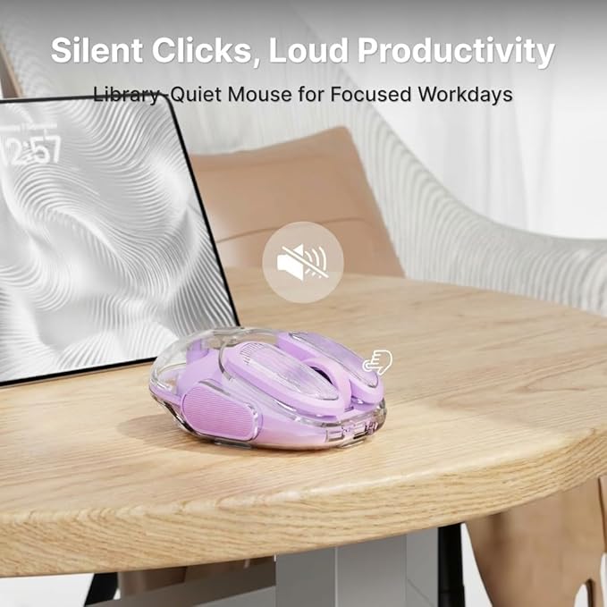 EWEADN Q9 Wireless Clear Mouse Dual Mode Bluetooth & 2.4G USB Computer Mouse with RGB Lighting, Silent Clicks, Multi-Device Compatibility for Laptop, PC, MacBook, iPad Cute Mouse-Purple