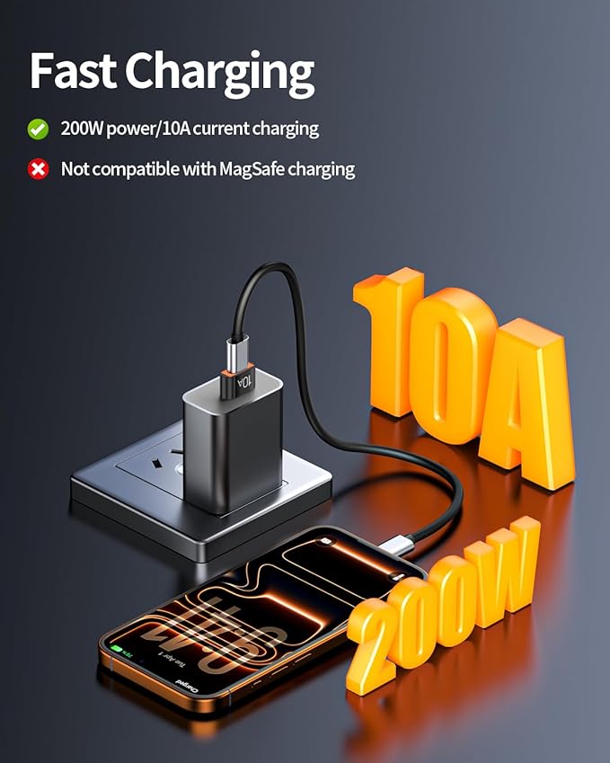 USB to USB C Adapter 10 Pack,10A 200W Fast Charging USB2.0 480Mbps Data Transfer,USB C Female to A Male Charger Converter for Ma-cBook Pad Phone 17/16/15 G-alaxy Xp-eria Smartphone Laptop Tablet Black
