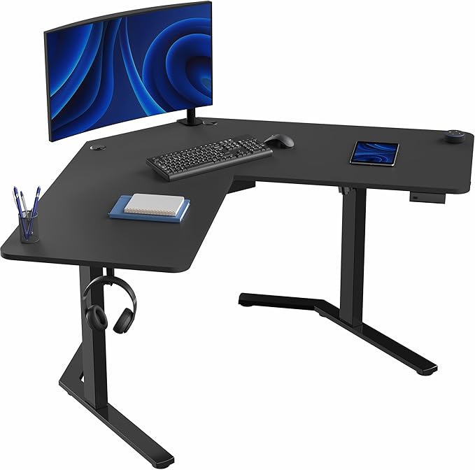 VIVO Electric Corner L-Shaped 55 x 55 in Standing Desk, Memory Height Adjustment, Black Top Black Frame, DESK-E1L110B
