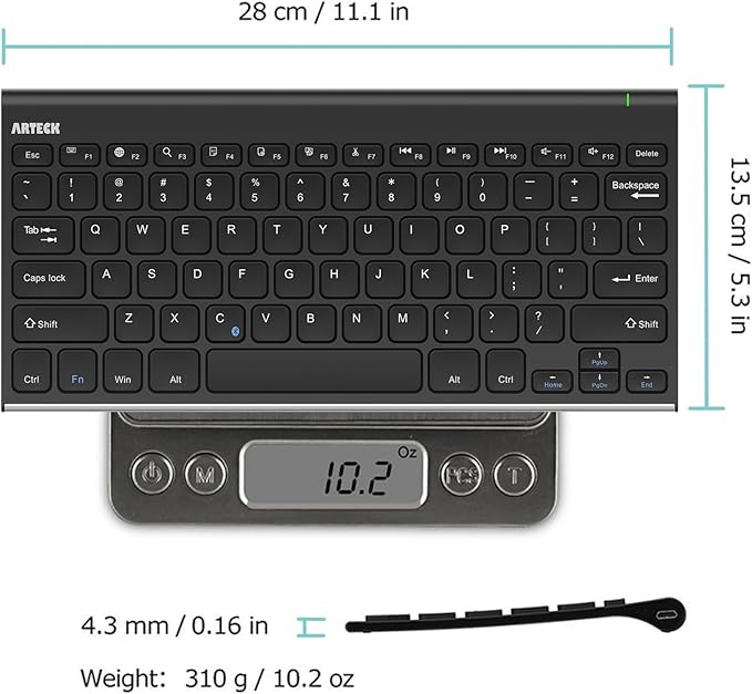 Arteck Bluetooth Keyboard, Stainless Steel Universal Portable Wireless Bluetooth Keyboard for iOS iPad 10.2-inch, Air, Pro, Mini, Android, Windows Tablets PC Smartphone Built in Rechargeable Battery