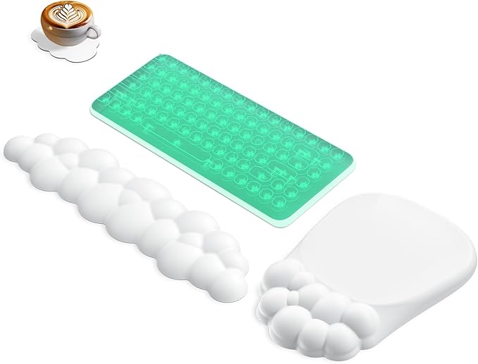 AKIT Bubble Massage Ergonomic Mouse Pad with Wrist Rest for Computer Keyboard, Cloud Wrist Rest Keyboard Pad and Cute Mouse Pad with Wrist Support Soft White Mousepad Gaming Mouse Pads for Desk Office