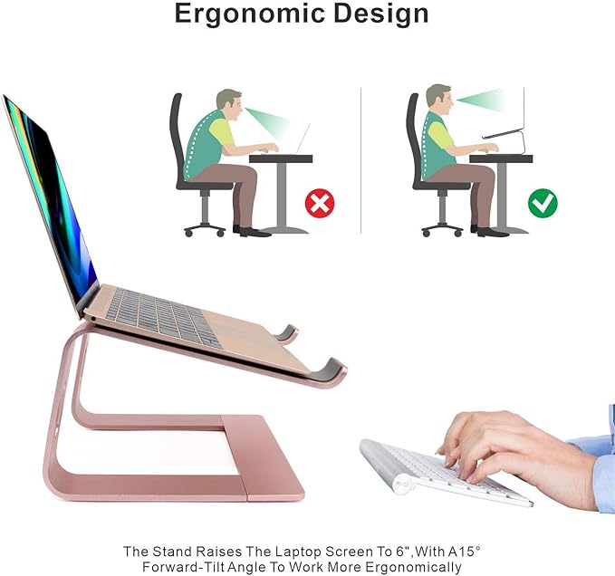 Cenawin Laptop Stand, Ergonomic Aluminum Laptop Mount Computer Stand, Detachable Laptop Riser，Notebook Holder Stand All 10-17.3" Laptops(Rose Gold)