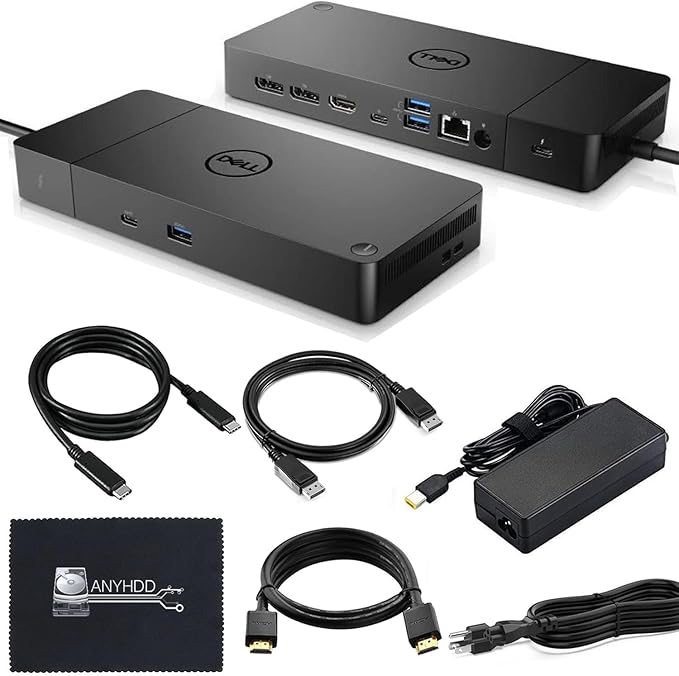 Dell WD19TBS Thunderbolt Docking Station with 180W AC Power Adapter (130W Power Delivery) Dell Docking Station + HDMI Cable + DisplayPort Cable + Thunderbolt Cable + Microfiber Cloth Included