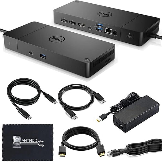 Dell WD19TBS Thunderbolt Docking Station with 180W AC Power Adapter (130W Power Delivery) Dell Docking Station + HDMI Cable + DisplayPort Cable + Thunderbolt Cable + Microfiber Cloth Included