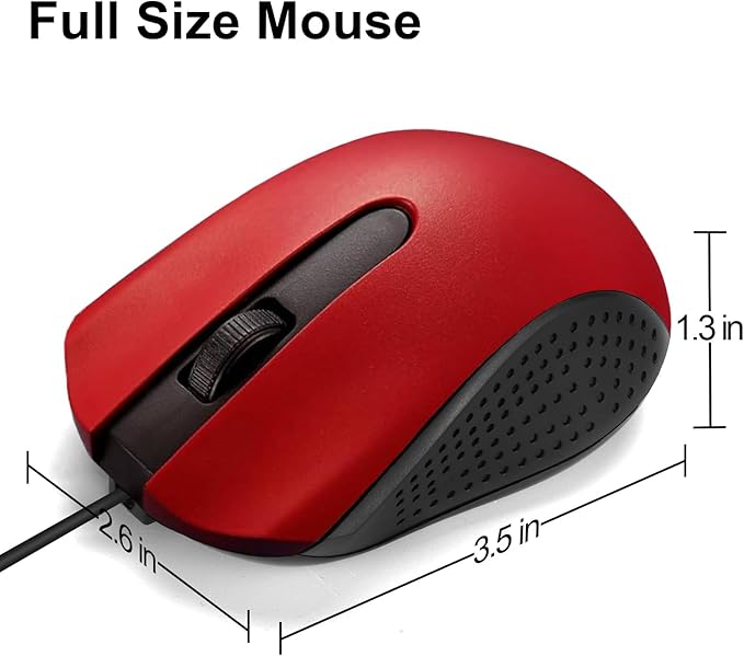 Guiheng Ergonomic USB Wired Computer Mouse for Right or Left Hand, with Durable Clicks for PC, Laptop, Desktop, Chromebook, Notebook, Mac (Red)