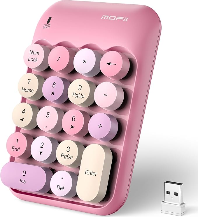 MOFII Cute Colorful Wireless Number Pad - 18 Keys, Portable 2.4 GHz with Stable Wireless Connectivity, 10-Key Financial Accounting Extension (Pink Colorful)