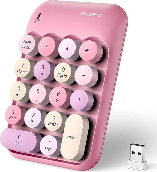 MOFII Cute Colorful Wireless Number Pad - 18 Keys, Portable 2.4 GHz with Stable Wireless Connectivity, 10-Key Financial Accounting Extension (Pink Colorful)