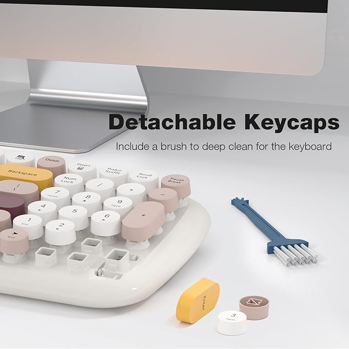MOFII Wireless Keyboard and Mouse, Typewriter Full Size Keyboard with Number Pad and 2 in 1 USB Connected Mouse for Mac, Windows 7/8/10, Laptop, Desktop, PC, Computer (Off-White)