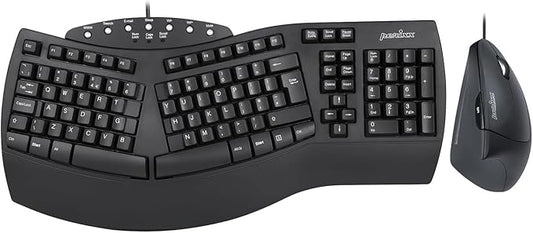 Perixx PERIDUO-512B US, Wired Ergonomic Keyboard and Vertical Mouse Combo - USB - Black - US English