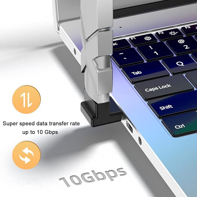 Right Angle USB A Male to USB C Female Adapter, 90 Degree USB 3.0 to Type C Cable Connector Support Unidirectional Sides 10Gbps & Data Transfer, for Laptops/Phone/Tablet/PC