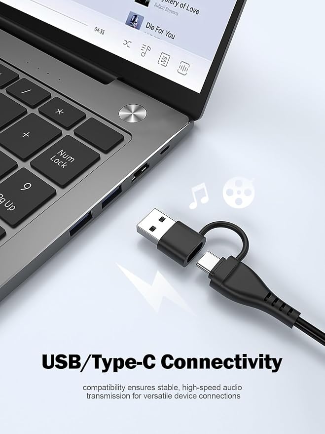 Bluedee Computer Speakers for Desktop PC, Dual Driver PC Speakers with RGB Lights, Plug & Play Compact Wired USB Speaker for Laptop & Desktop, USB or USB-C for Power & Audio