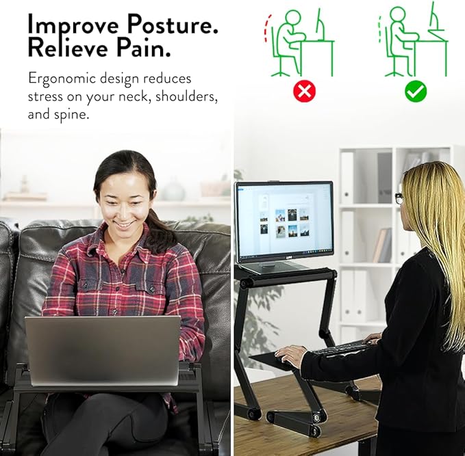WorkEZ Executive Adjustable Laptop Stand for Desk, Adjustable Height Foldable Aluminum Computer Stand, Cooling Laptop Holder, Notebook Computer Riser for Desk, Black