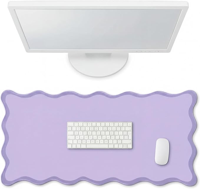 Scalloped Desk Mat Large Scalloped Piping Cute Desk Mat Aesthetic Preppy Table Pad Large Nonslip Pad with Edge Stitching Waterproof Gaming(Purple,31.5 x 15.75 Inches)