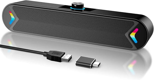 LENRUE Computer Speakers for Desktop,PC Speakers with Basic Stereo Sound & Colorful Lights, Single USB for Both Power and Audio,Desktop Laptop Sound Bar Speakers for Gaming,Movies,Music