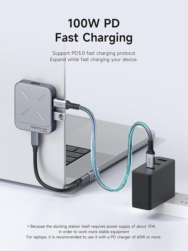 Hagibis Magnetic USB C Hub with Magsafe for iPhone 17 16 15 Pro Max, 7 in 1 Type-C Docking Station 4K@60Hz HDMI SD3.0 TF3.0 Card Solt 100W PD 10Gbps USB-C AUX for MacBook Pro Air, iPad Pro (TC100)