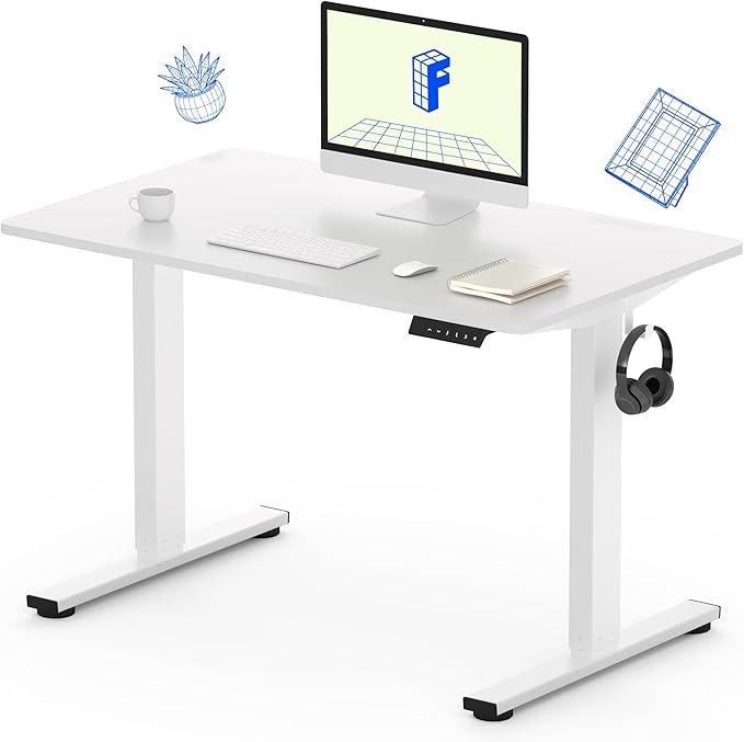 FLEXISPOT Standing Desk, 48" x 24" One-Piece Desktop, Height Adjustable Computer Desk for Home Office, White Frame & White Top (One Package)