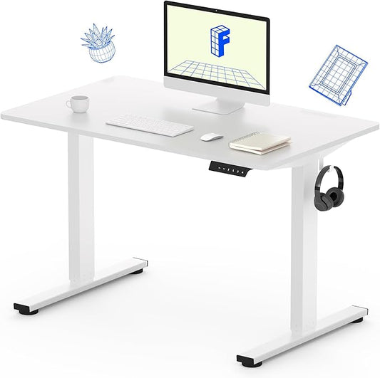FLEXISPOT Standing Desk, 48" x 24" One-Piece Desktop, Height Adjustable Computer Desk for Home Office, White Frame & White Top (One Package)