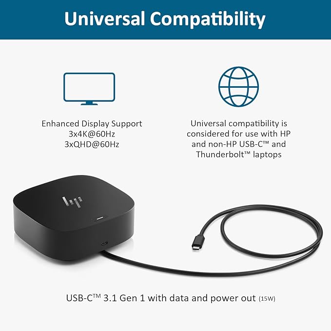 HP Docking Station for Laptop Dual Monitor and Charging Bundle - HP USB-C G5 Dock with 120W AC Adapter, HDMI & DP Cable & USB-C Cable