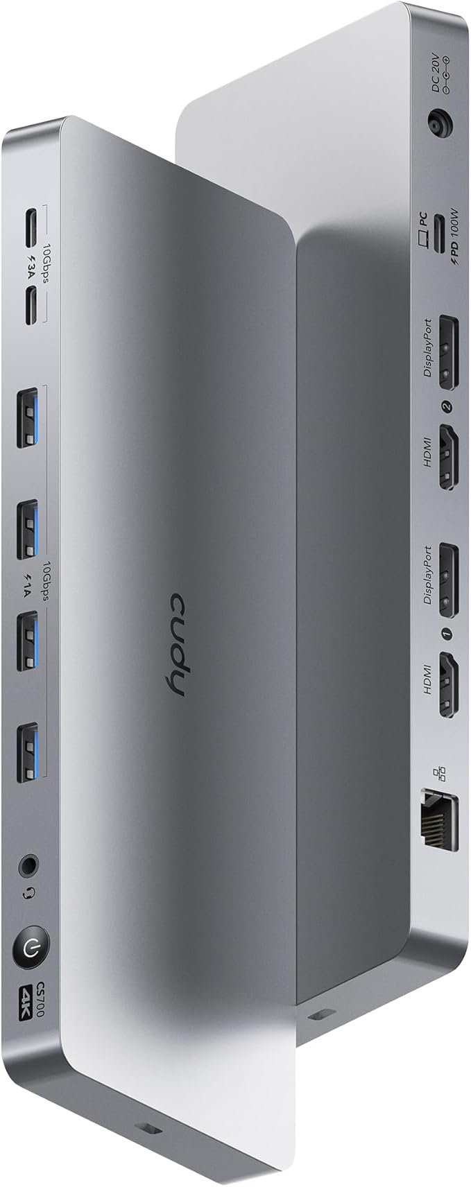 Cudy USB 3.2 Gen 2 Dual 4K 60Hz Display Docking Station, Up to 2 Monitor Display, 10Gbps USB C, 2 HDMI & Display Ports, 1000Mbps RJ45 Port, 100 Watts PD, 150 Watts PSU, DisplayLink, CS700