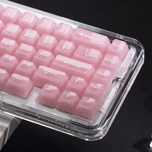 Womier Keyboard Keycaps Jelly, Clear Cute Keycaps, Transparent Pink Custom Key Cap 60 65 75 100 Percent for Cherry MX, Kailh, Outemu, Gateron Mechanical Keyboards(MDA Profile)