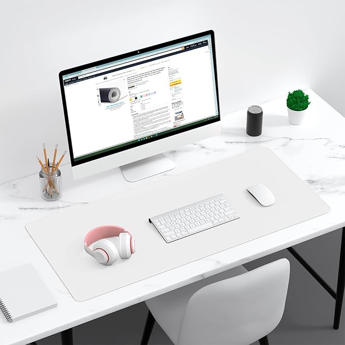 Dapesuom Large Gaming Mouse Pad, Extended Mouse Mat with Stitched Edges, Full Size Keyboard Pad with Non-Slip Base, Big XXL Computer Desk Mats for Gamer, Laptop, Office, 35.5 x 15.7in, Ivory White