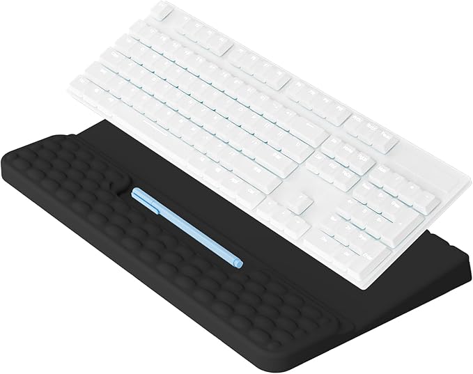 Keyboard Stand with Wrist Rest, Computer Keyboard Pad with Wrist Support, Ergonomic Keyboard Riser Holder Lift Tray, Soft Memory Foam Desk Wrist Pad for Office, Home, School - Black