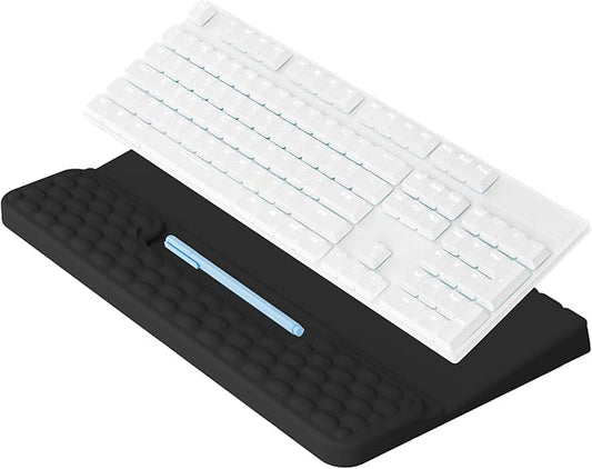 Keyboard Stand with Wrist Rest, Computer Keyboard Pad with Wrist Support, Ergonomic Keyboard Riser Holder Lift Tray, Soft Memory Foam Desk Wrist Pad for Office, Home, School - Black
