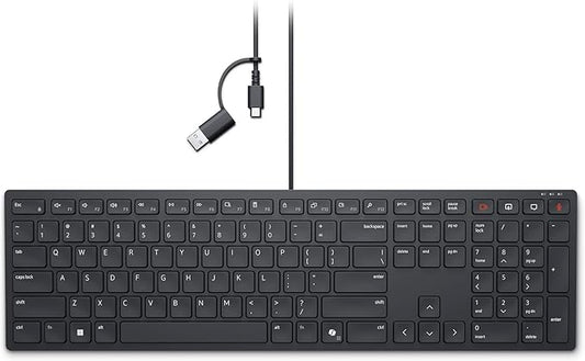 Dell KB525C Wired Collaboration Keyboard - USB-C & USB-A Versatile connectivity, 15 Programmable Shortcuts Keys, Collaboration Keys - Zoom & Microsoft Teams, Copilot Key, Silent Keys - Black