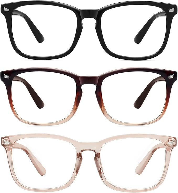 MEETSUN 3-Pack Blue Light Blocking Glasses, Anti Eye Strain Headache (Sleep Better), Computer Glasses UV400 Lens (Black + Brown Gradient + Coffee)