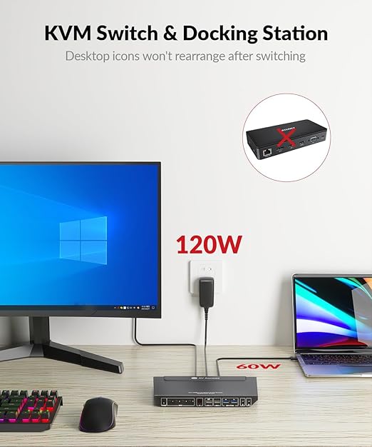 AV Access KVM Switch 1 Monitor 4 Computers (3 Desktops & 1 Laptop), USB-C Fast Charging for Laptop, 4K@60hz HDMI Display, 2xUSB 3.0, EDID, Hotkey or IR Remote, for 4 PCs Share 1 Keyboard&Mouse