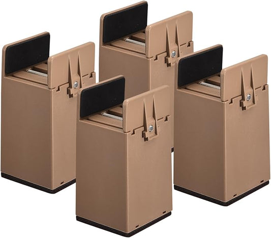 uxcell 4 inch Bed Risers with Adjustable Screw Clamp, 4Pcs Furniture Risers for Bed, Desk, Sofa, Table, Fit for Furniture Thickness 0.39-1.96", Supports 5000 Pounds, Brown