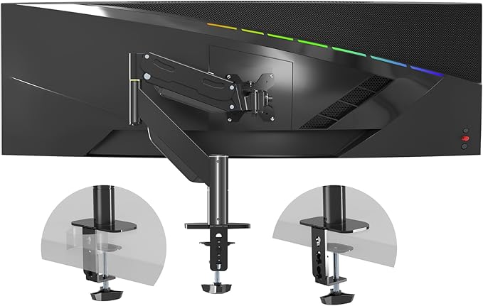 Pholiten Premium Aluminum Heavy Duty Monitor Arm, Ultrawide Monitor Arm, Full Motion Single Computer Mount for Computer Screens up to 49 Inches and 46.2lbs, Adjustable Clamp and Grommet Vesa Mount
