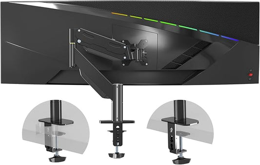 Pholiten Premium Aluminum Heavy Duty Monitor Arm, Ultrawide Monitor Arm, Full Motion Single Computer Mount for Computer Screens up to 49 Inches and 46.2lbs, Adjustable Clamp and Grommet Vesa Mount