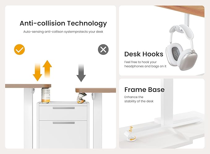 BANTI 55 × 24 Inches Standing Desk, Ergonomic, Electric Height Adjustable, Sit and Stand Up, Computer Office Desk with Splice Board, White Frame/Light Rustic Top