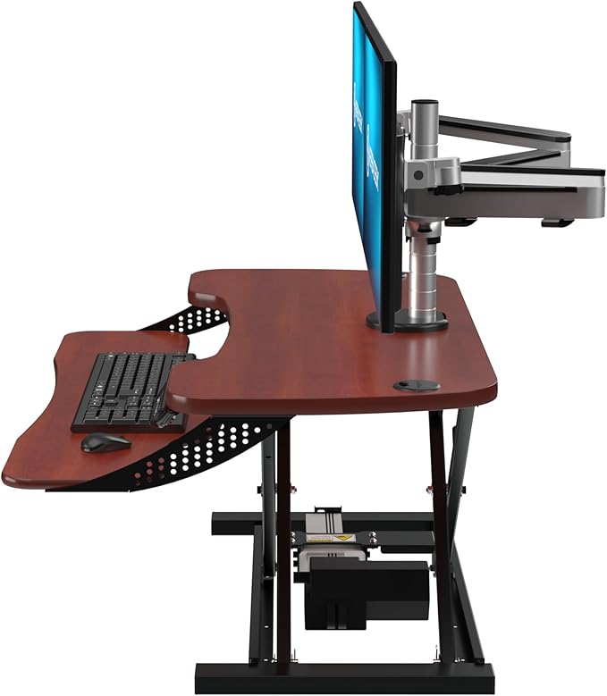 VERSADESK® PowerPro™ Elite 36” x 24" – App Controlled Electric Standing Desk Converter w/USB Charging Port. Raises up to 20”. Fully Assembled – Includes LED Lights. Supports 80 lbs. – Cherry