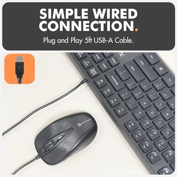 X9 Wired Keyboard and Mouse Combo | USB Mouse and Keyboard (Mouse Pad Included) Ergonomic Full Size Corded Computer Keyboard and Mouse for PC Windows Desktop Laptop