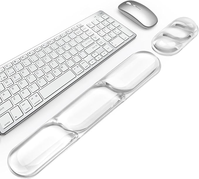 Keyboard and Mouse Wrist Rest, Silicone Gel Ergonomic Mouse Pad with Wrist Rest Set, Gaming Mousepad Arm Cushion Support for Computer Office Desk Accessories (Clear Gel White Set - 2)