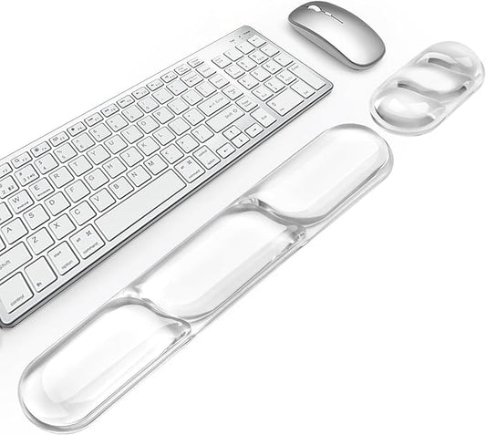 Keyboard and Mouse Wrist Rest, Silicone Gel Ergonomic Mouse Pad with Wrist Rest Set, Gaming Mousepad Arm Cushion Support for Computer Office Desk Accessories (Clear Gel White Set - 2)