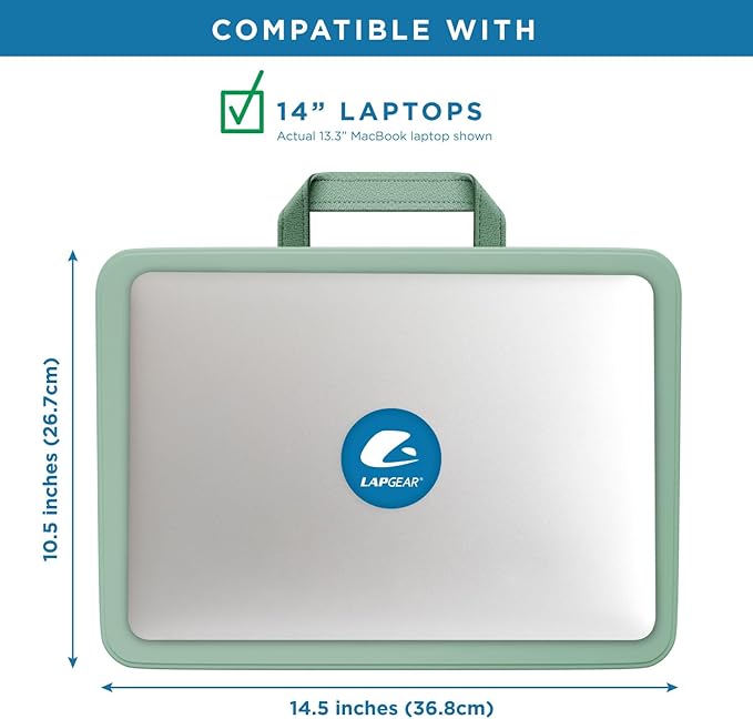 LAPGEAR Compact Lap Desk – Fits Up to 14″ Laptops – Sage Green – Style No. 43121