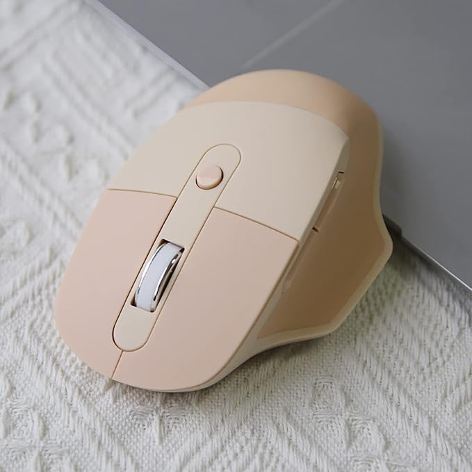Lomiluskr Ergonomic 2.4G & Bluetooth Dual Mode Wireless Mouse with PU Cover, Soundless Keys, Candy Colors, Compatible with Notebook, PC, Tablet, Smartphone (Milk Tea)