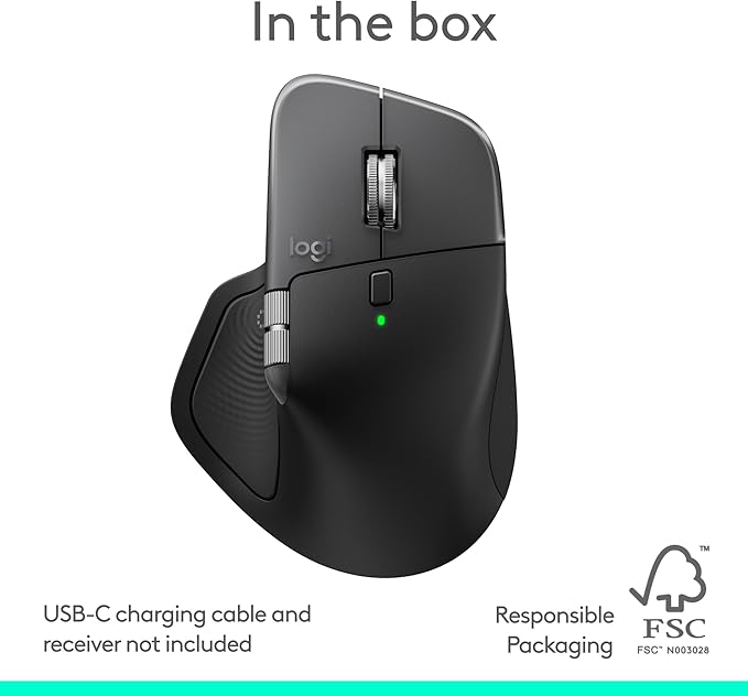 Logitech MX Master 4 for Mac, Ergonomic Bluetooth Mouse with Advanced Performance Haptic Feedback, Ultra-Fast Scrolling, USB-C Charging, MacOS, iPadOS, Windows - Space Black