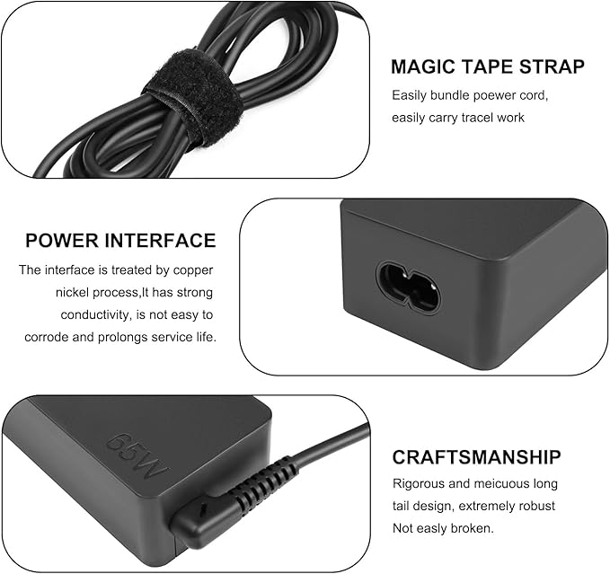 2 Prong 65W USB-C AC Adapter Compatible with Lenovo Thinkpad T480 T480s T490 T490s T495 T495s T580 T590 E480 E490 E490s E495 E580 E590 E595 X1 Carbon X395 Power Cord