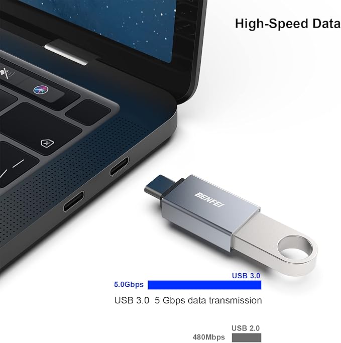 BENFEI 5 Pack USB C to USB 3.0 Adapter, USB C to A Male to Female Adapter Compatible with iPhone 15 Pro/Max, MacBook Pro/Air 2023, iPad Pro, iMac, S23, XPS 17, Surface Book 3 and More - Gray