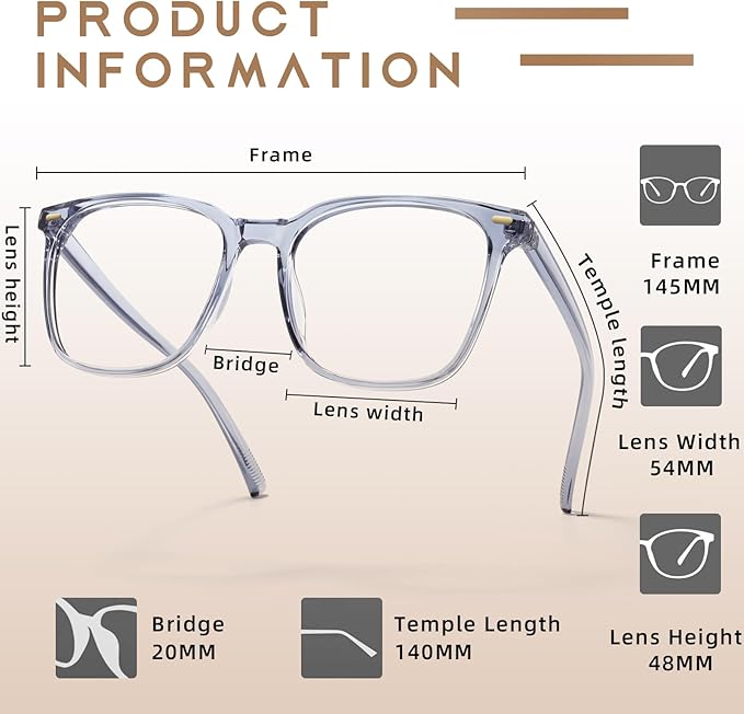 Oversized Square Blue Light Blocking Glasses for Women Men, Anti-Fatigue Computer Monitor Glasses Reduce Eye Strain