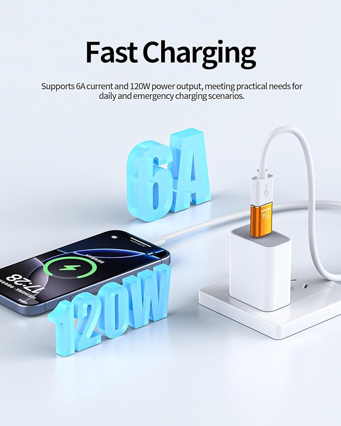 BOMIE USB C to USB Adapter 8 Pack,6A 120W Fast Charging 10Gbps Data Transfer,USB C Male to USB 3.2 Female OTG Adapter for Phone 15/16/17,Pad,Ma-cBook Pro/Air,Smartphone,Laptop,Tablet Orange